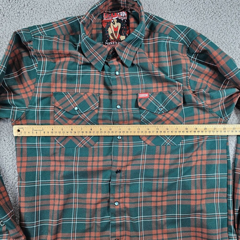 Dixxon Flannel Mens Large Green Tartan Plaid Mistletoe Pearlsnap Pockets Outdoor - Picture 6 of 10